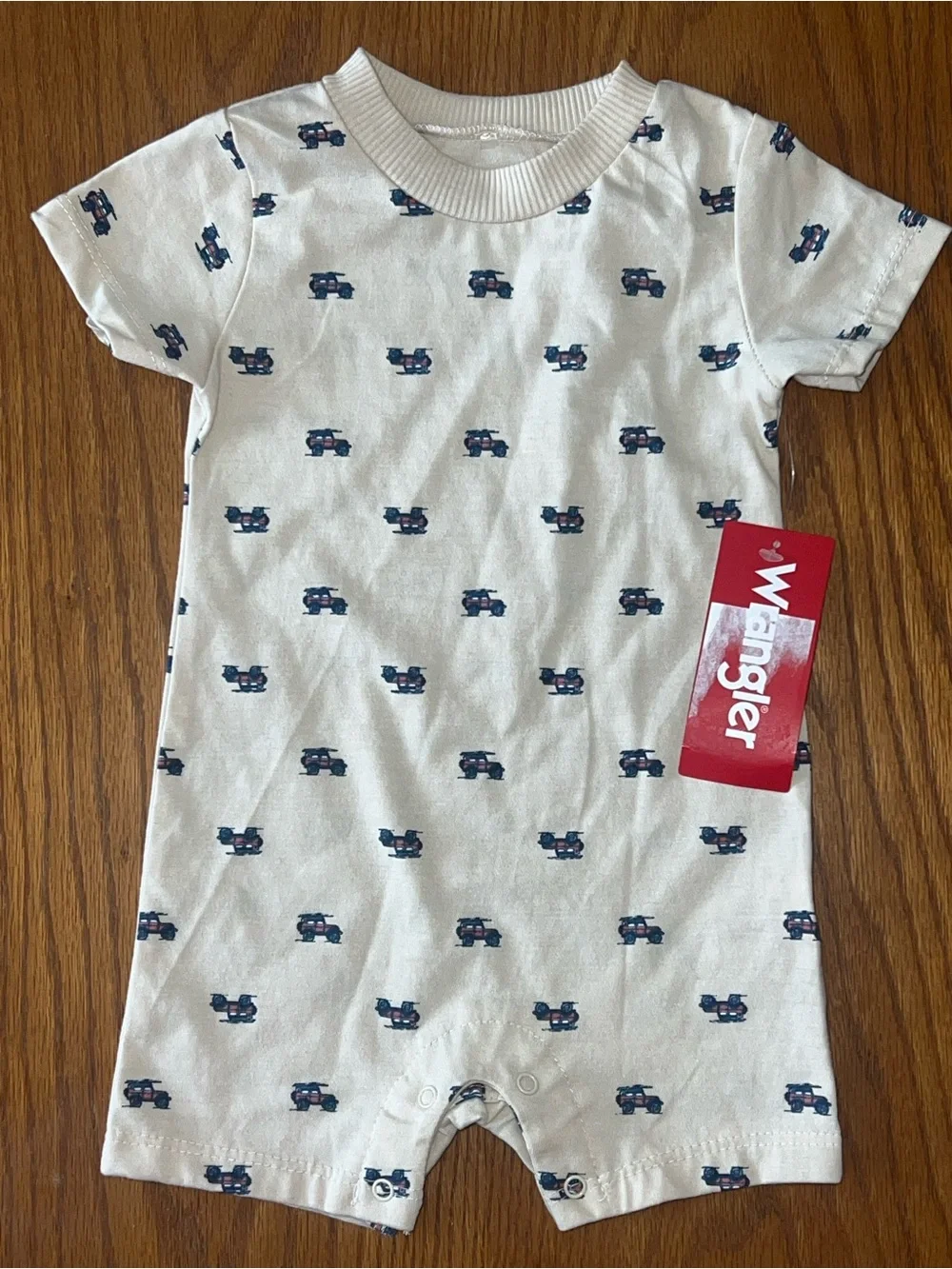 Wrangler Baby Romper 6/9M NWT Vintage Car Print Short Sleeve One Piece